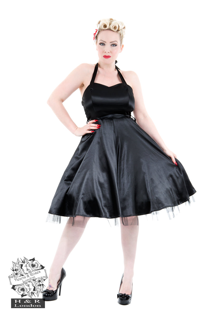 Black Satin 50s Prom Swing Dress